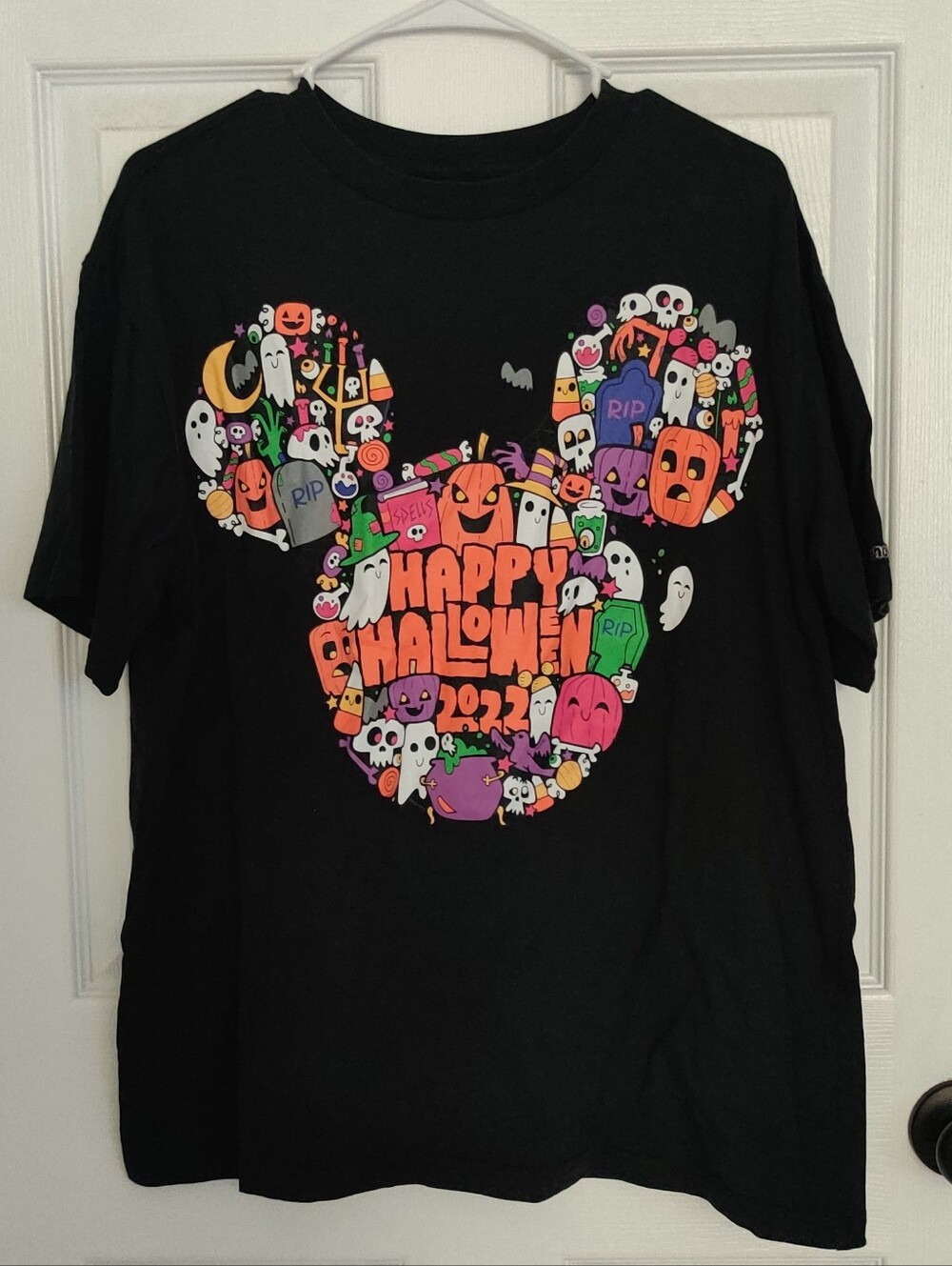 Disney Black Short Sleeve Tee with Colorful Halloween Mickey Graphic